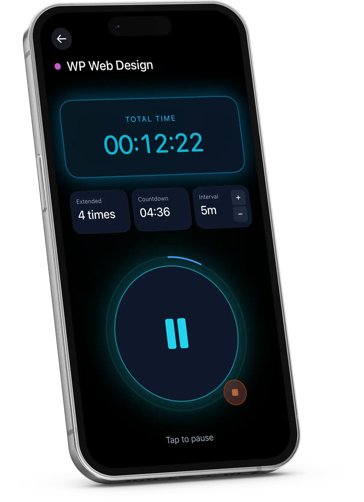 TapTime Pro app screen of timer